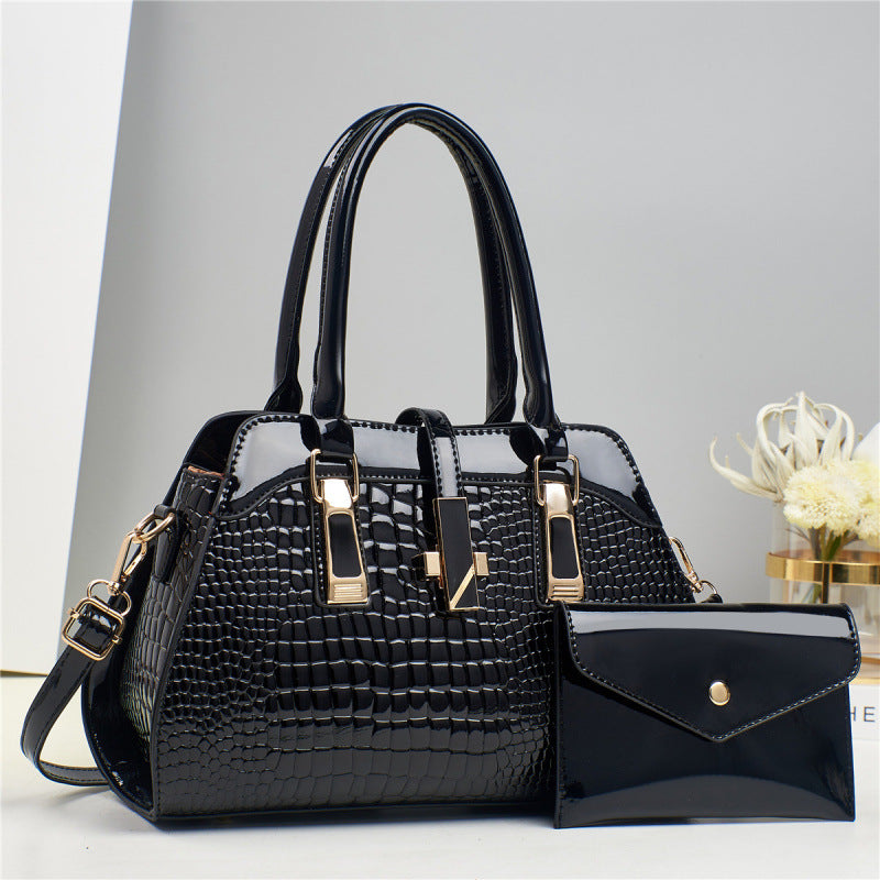Women's Platinum Shining Leather Mother Crocodile Pattern Women's Backpack