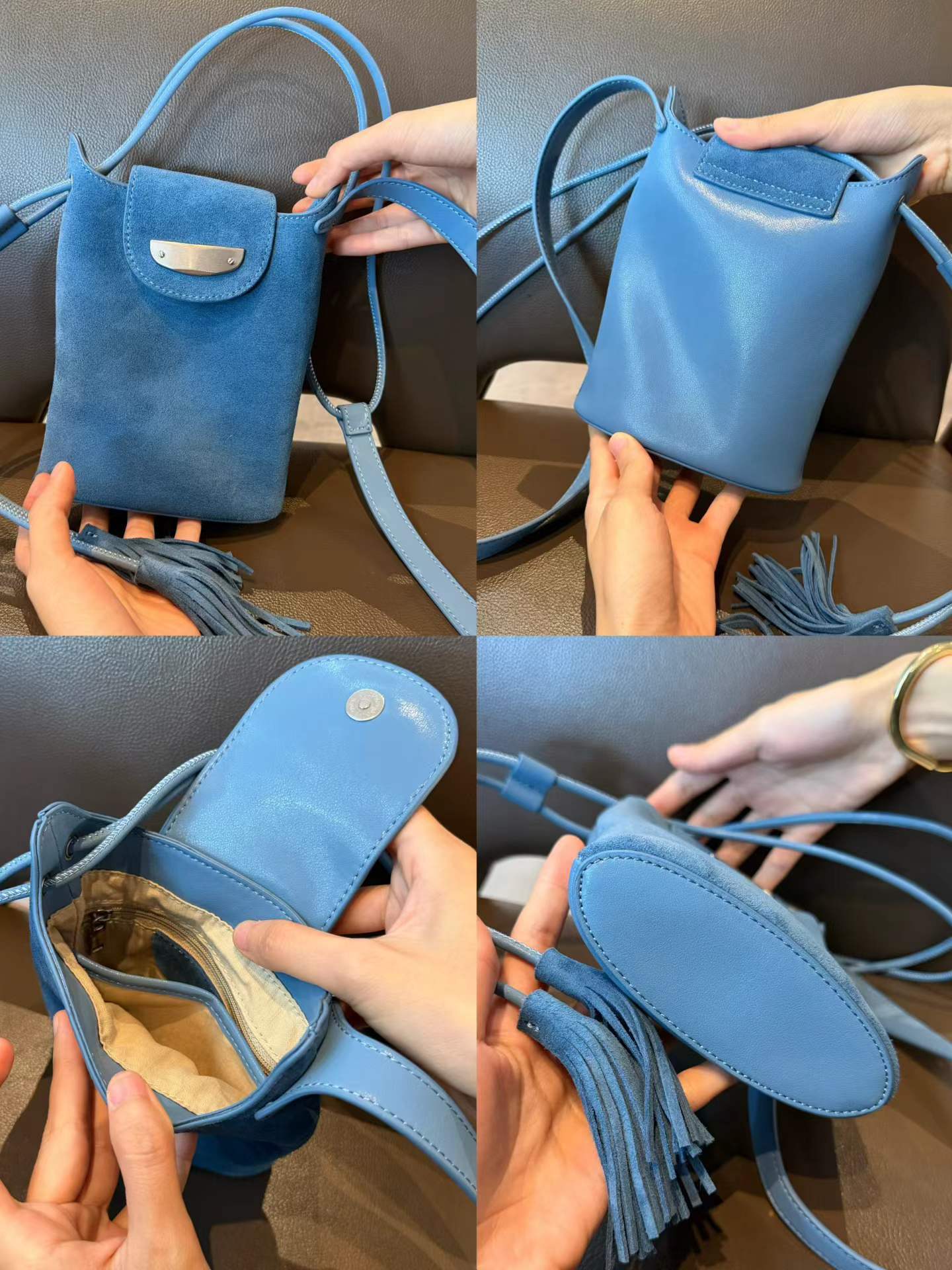 Women's Minority Simple Cell Solid Color Genuine Leather Phone Bags