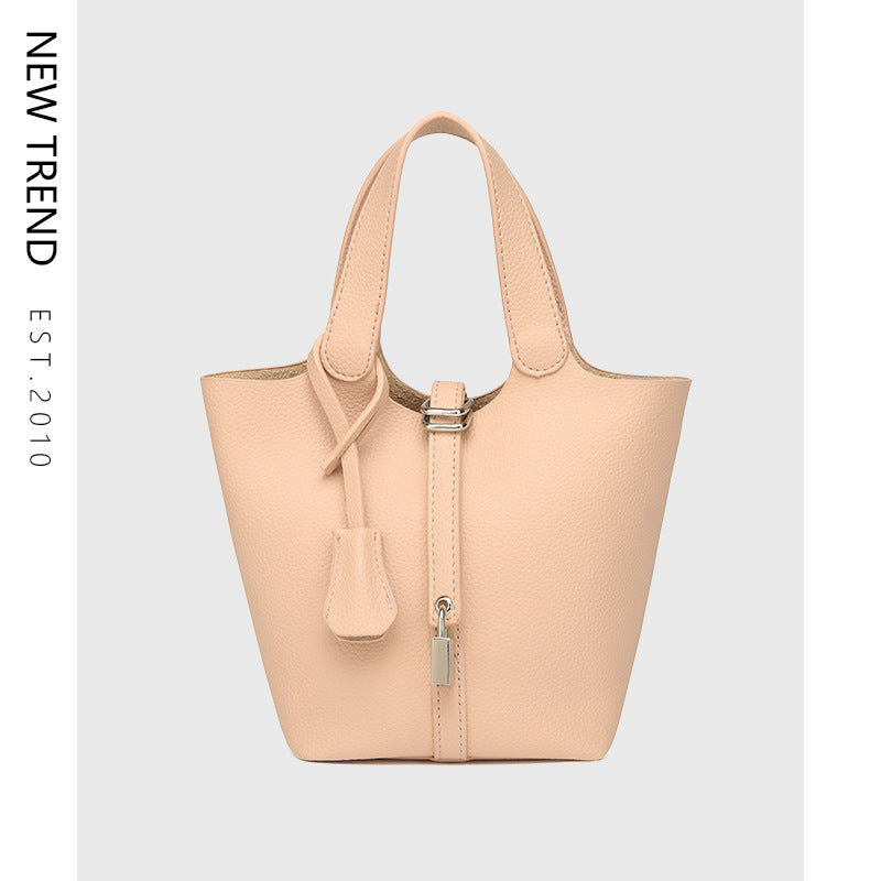 Simple High-grade Lychee Pattern Female Commute Bucket Bags