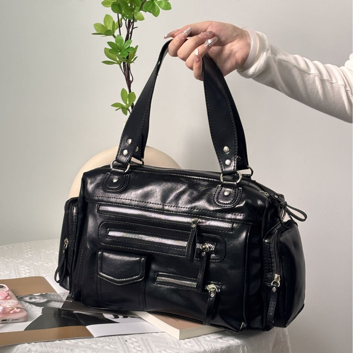 Women's & Men's Punk Crow Motorcycle Retro High-grade Portable Women's Handbag