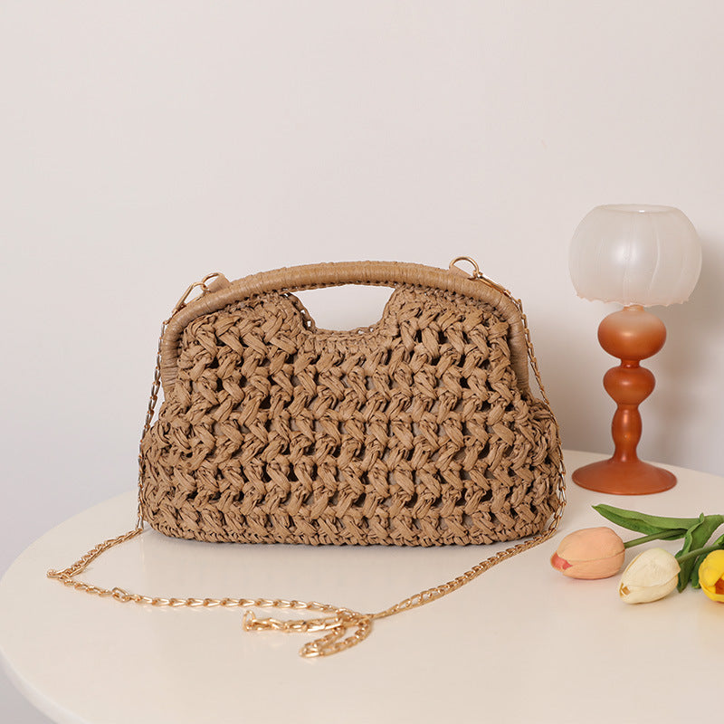 Clip Straw Woven Fashion Clutch Seaside Vacation Women's Shoulder Bag