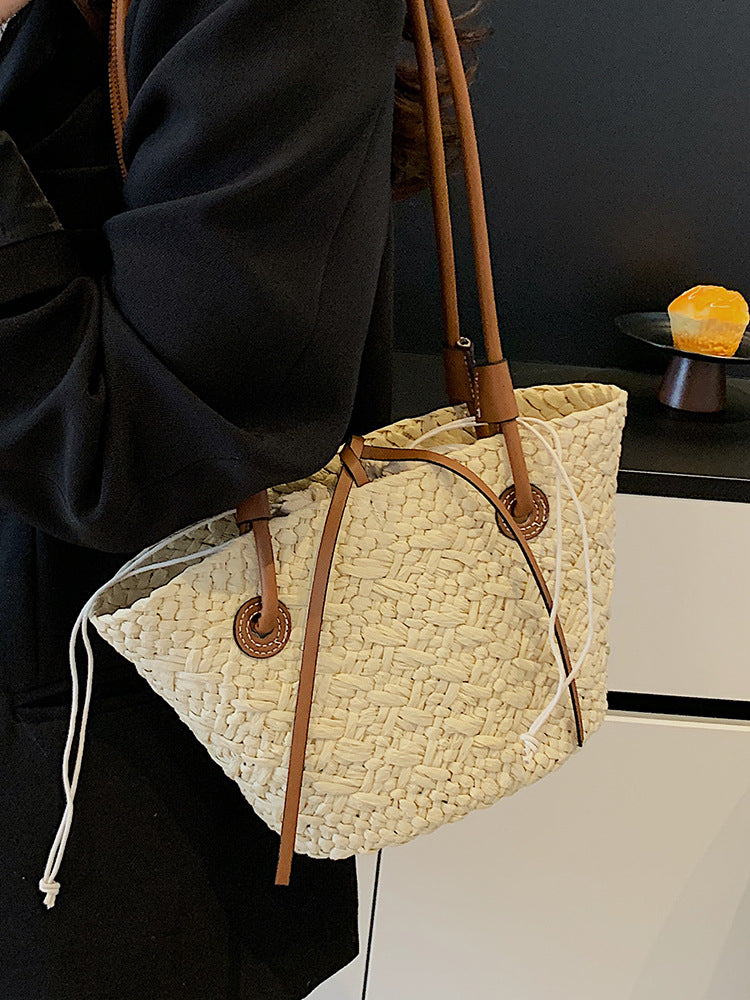 Women's Fashion Seaside Vacation Style Straw Vegetable Basket Minority Simple Large Women's Messenger Bag