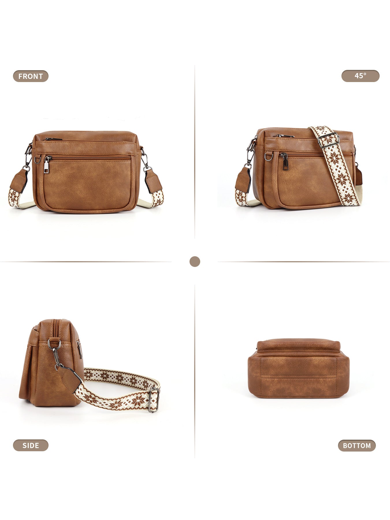 Color Matching Multifunctional Zipper Adjustable Strap Purses