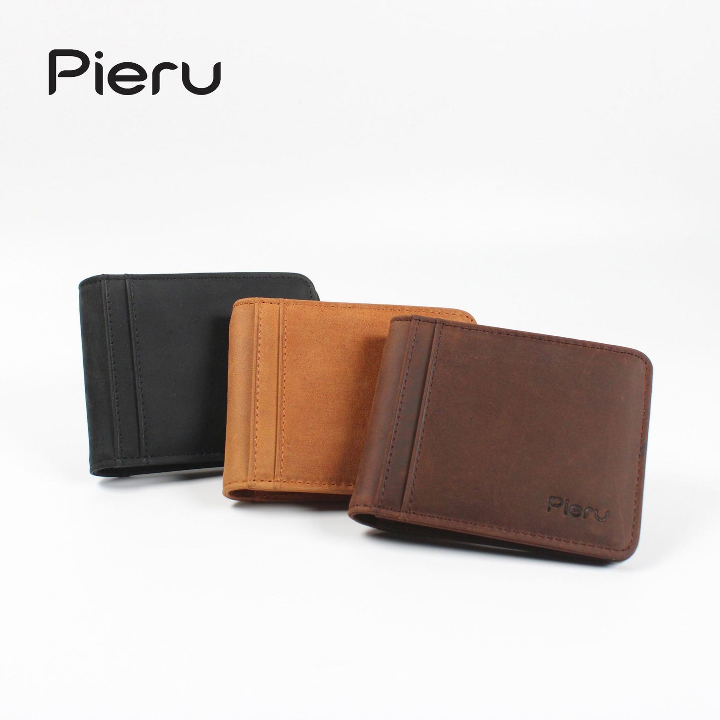 Swiping Top Layer Crazy Horse Skin Two Card Holder