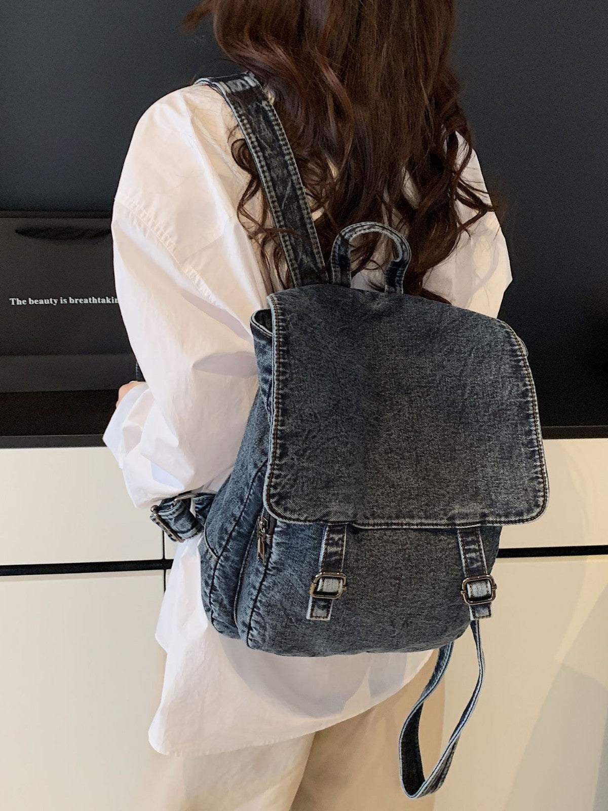 Women's & Men's Spring Denim Washed-out Vintage Large Capacity Women's Backpack