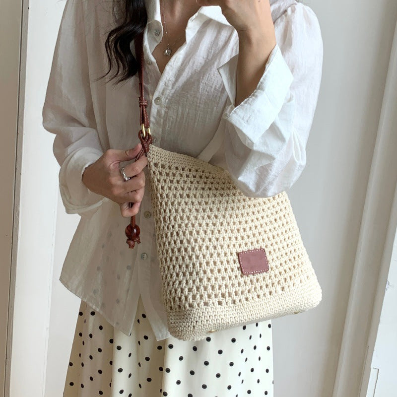 Women's Large Capacity Cotton Braided Commuter Bucket Bags