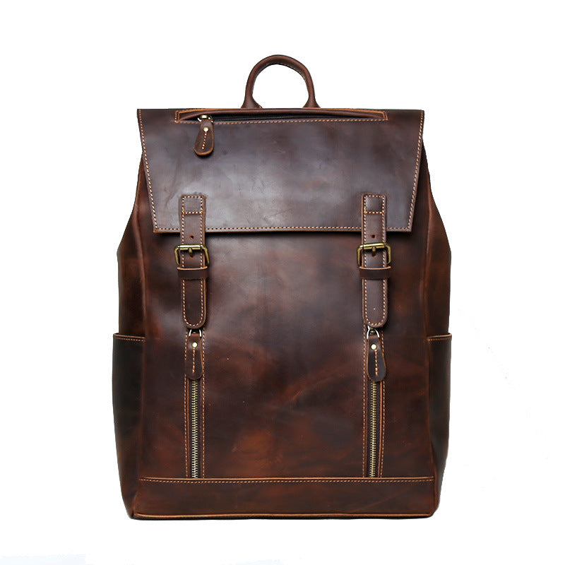Men's Top Layer Crazy Horse Skin Genuine Leather Large Capacity Backpacks