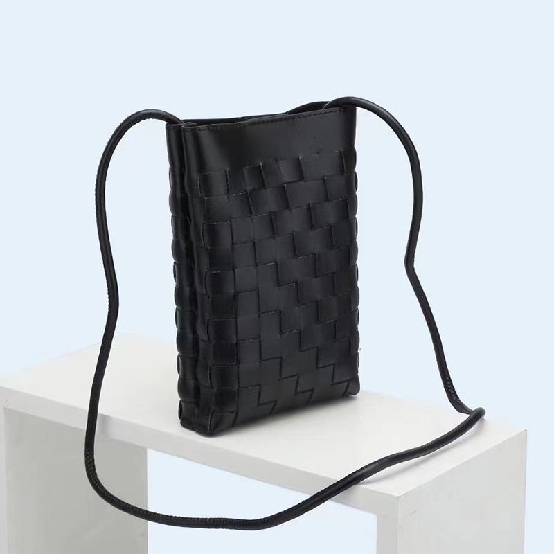 Women's Authentic Leather Weave Cell Korean Simple Mobile Phone Bag