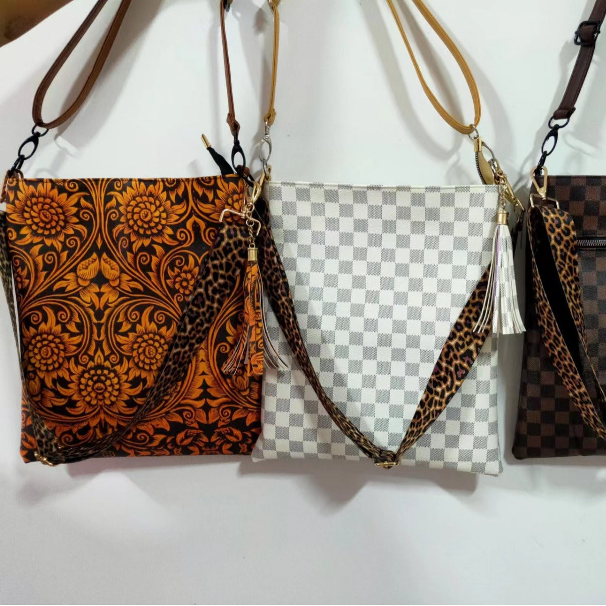 Glamorous Women's Plaid Leopard Strap Trendy Shoulder Bags