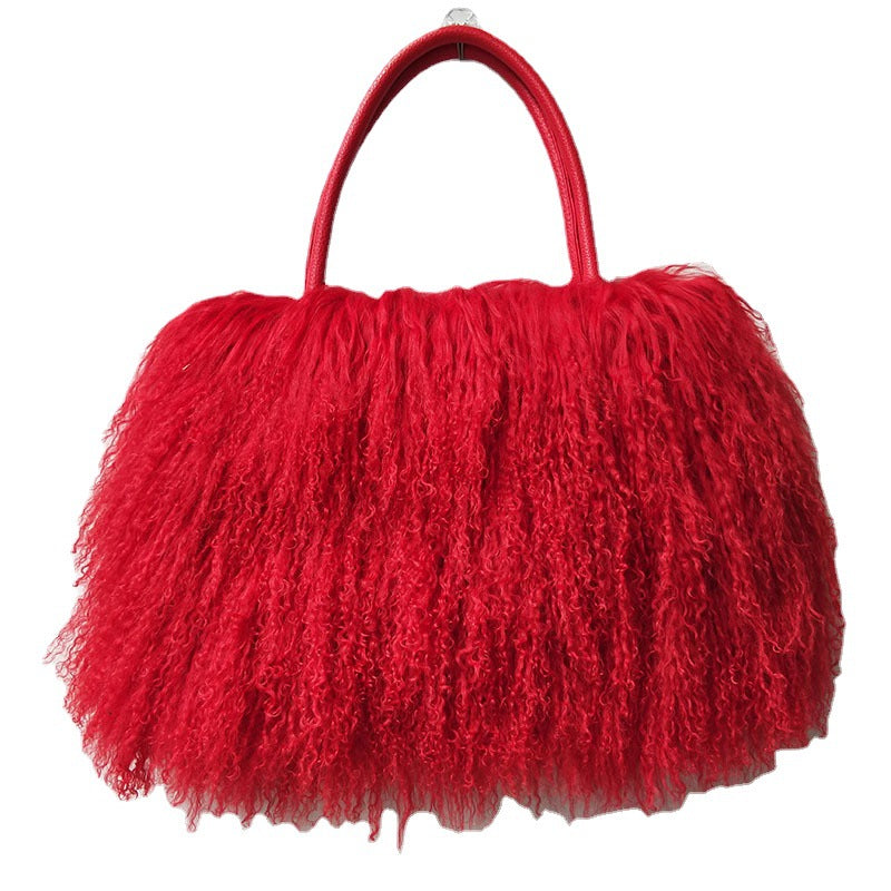 Innovative Classy Women's Tan Wool Fur Women's Handbag