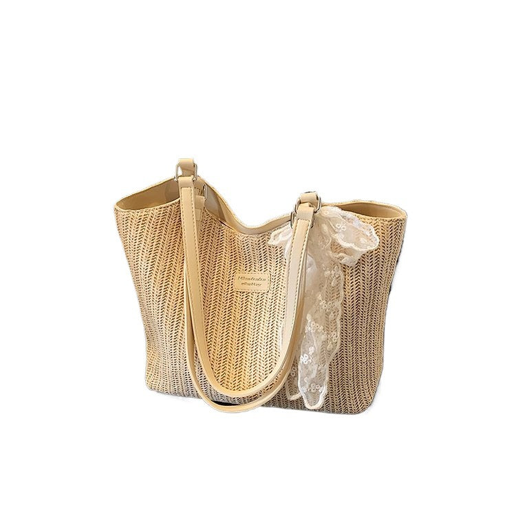 Summer Knitted Large Capacity Simple Ribbon Tote Bag