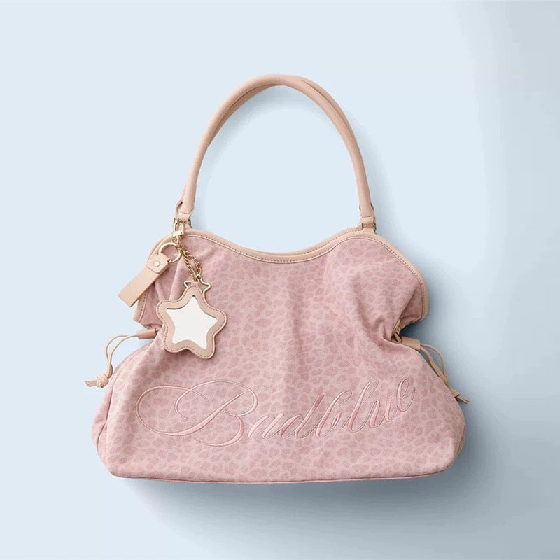 Korean Five-pointed Star Mirror Embroidered Leopard Print Polka Dot Large Tote Bag