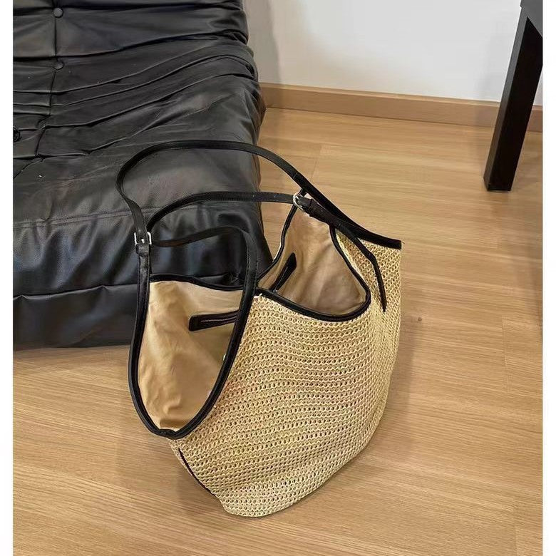Color High Sense Vacation Style Commuter Large Capacity Totes Raffia Shoulder Bags