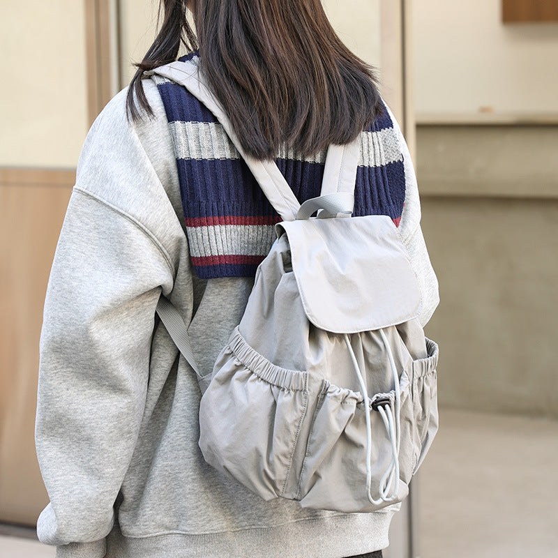Style Nylon Drawstring Fashionable Pleated Commuter Simple Fresh Women's Backpack