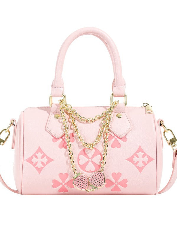 Boston Pillow Clover Embossed Strawberry Diamond Pendant Women's Messenger Bag