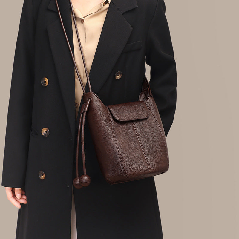 Women's Genuine Leather High Sense Retro Bucket Bags