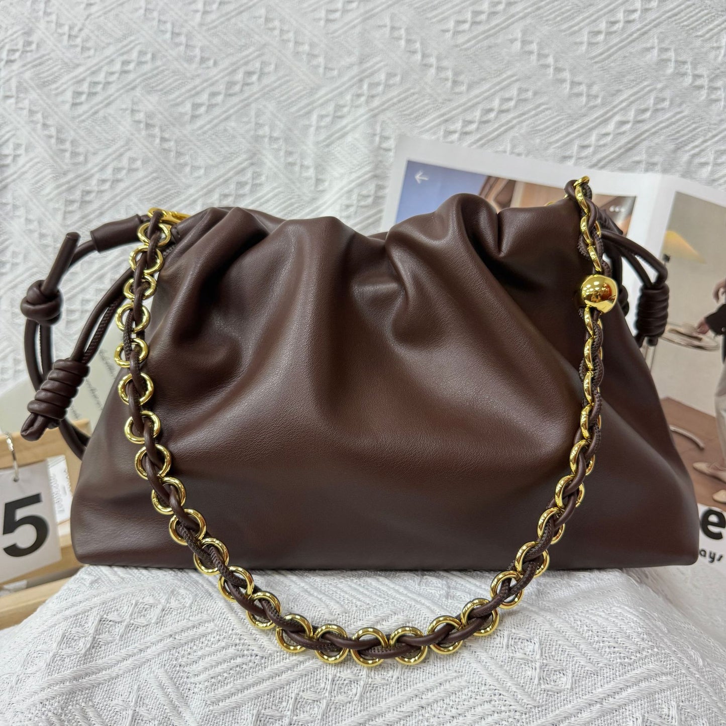 Women's Drawstring Cloud Soft Leather Lucky Large Women's Handbag