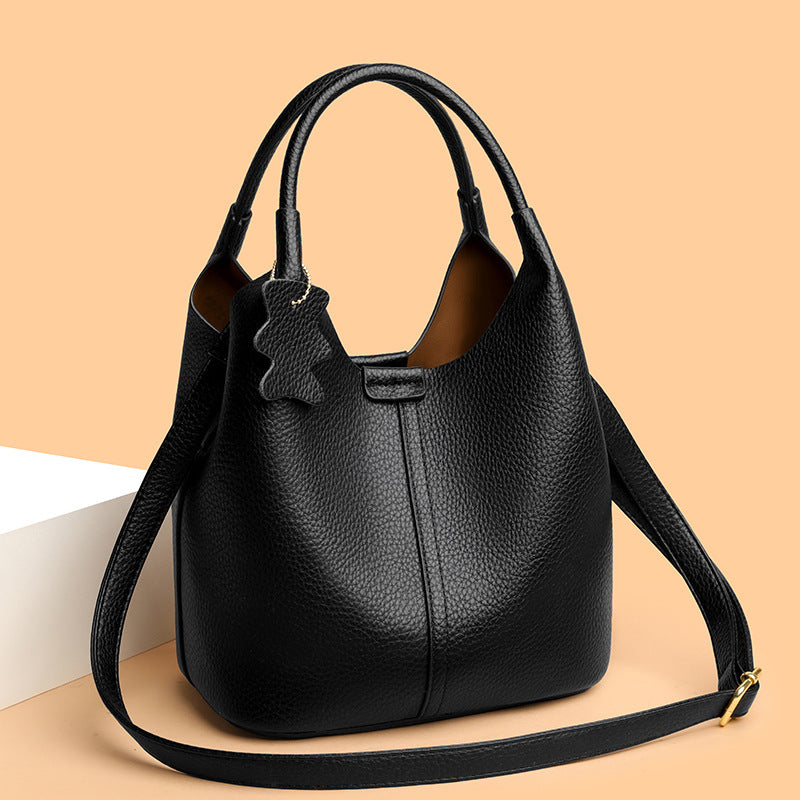Women's Hand High-grade Genuine Leather Vegetable Basket Double Front Textured Get Women's Handbag