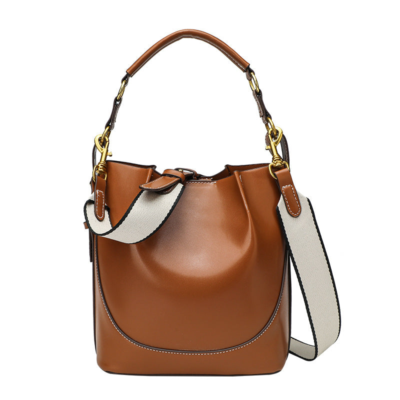 Women's Z Large Capacity Brown Drawstring Portable Cross Bucket Bag