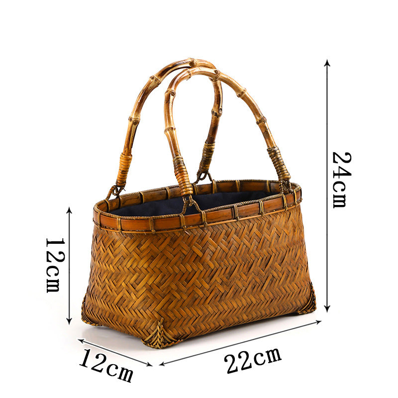 Knitted Purely Handmade Storage Basket With Handles For Tea Women's Handbag