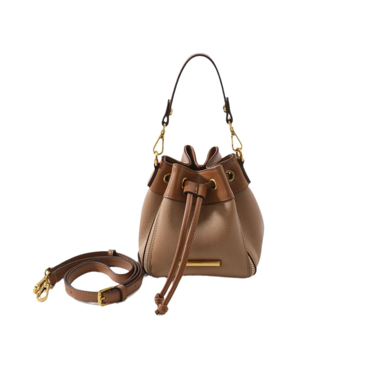 Women's Sense Fashion Drawstring Texture Niche Stitching Bucket Bag