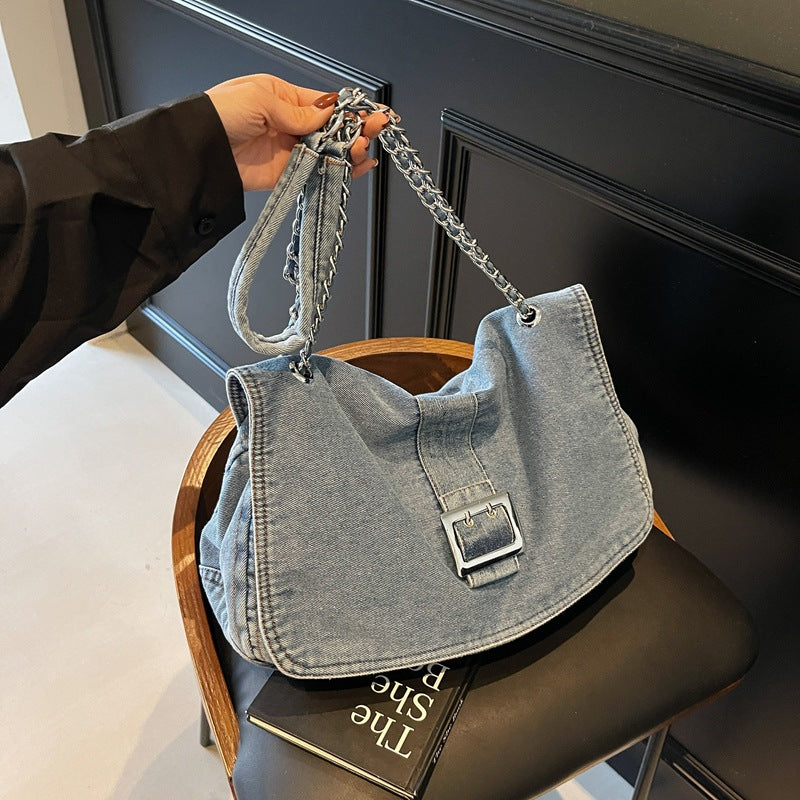 Women's Denim Fashion Large Capacity Chain High-grade Shoulder Bags