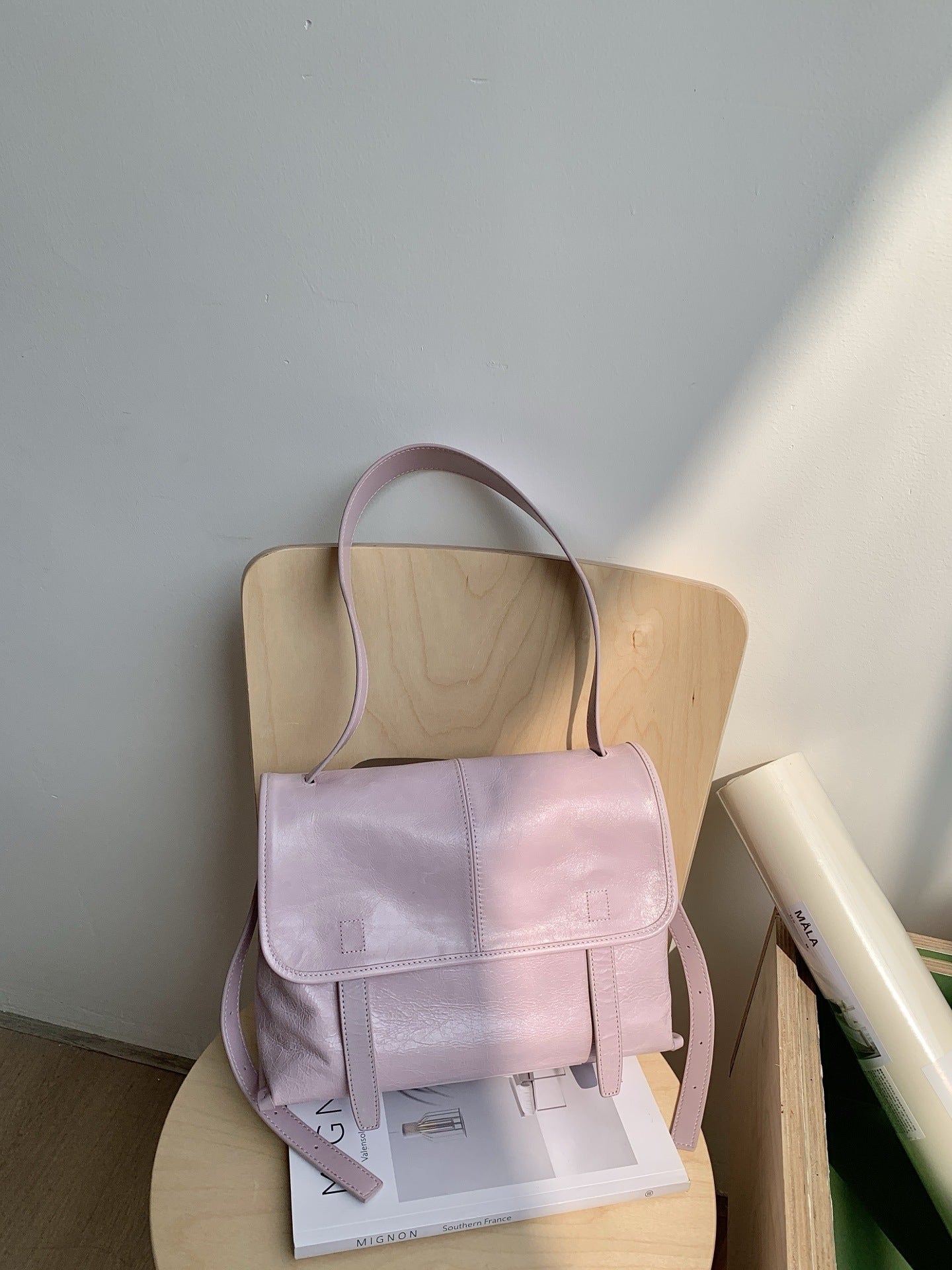 Fashion Oil Wax First Layer Cowhide Texture Women's Shoulder Bag