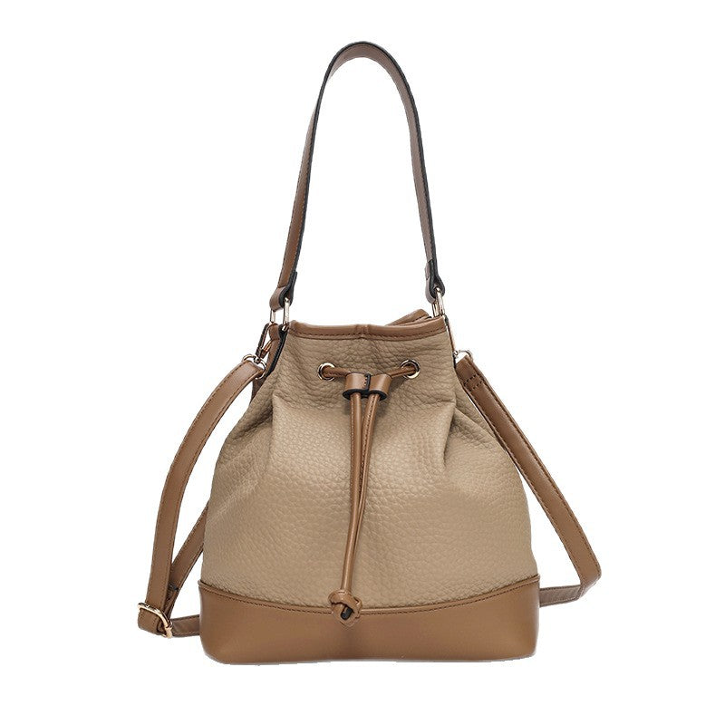 Women's Leather Lychee Pattern Drawstring Hanging Match Commuter Light Luxury Women's Messenger Bag