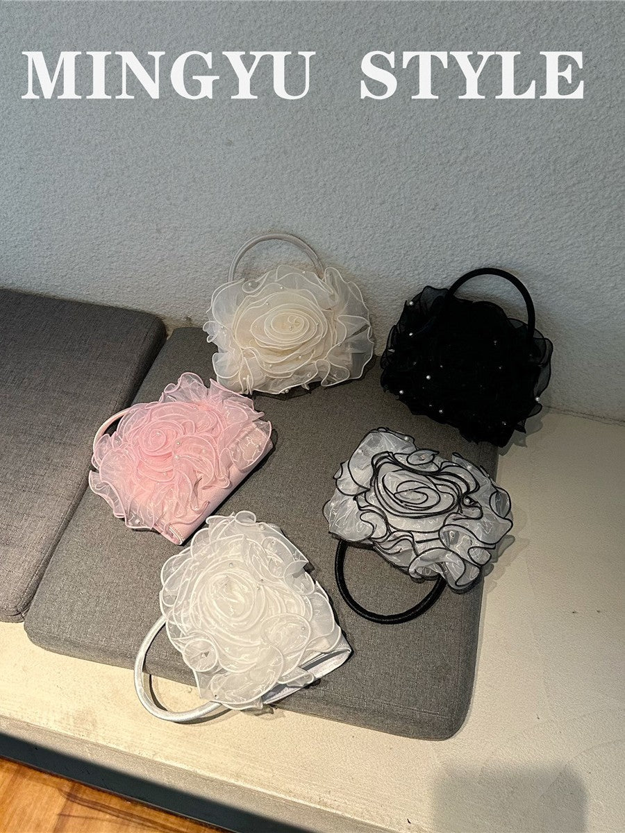 Women's Fairy Three-dimensional Pink Yarn Fluffy Large Flower Wedding Women's Handbag