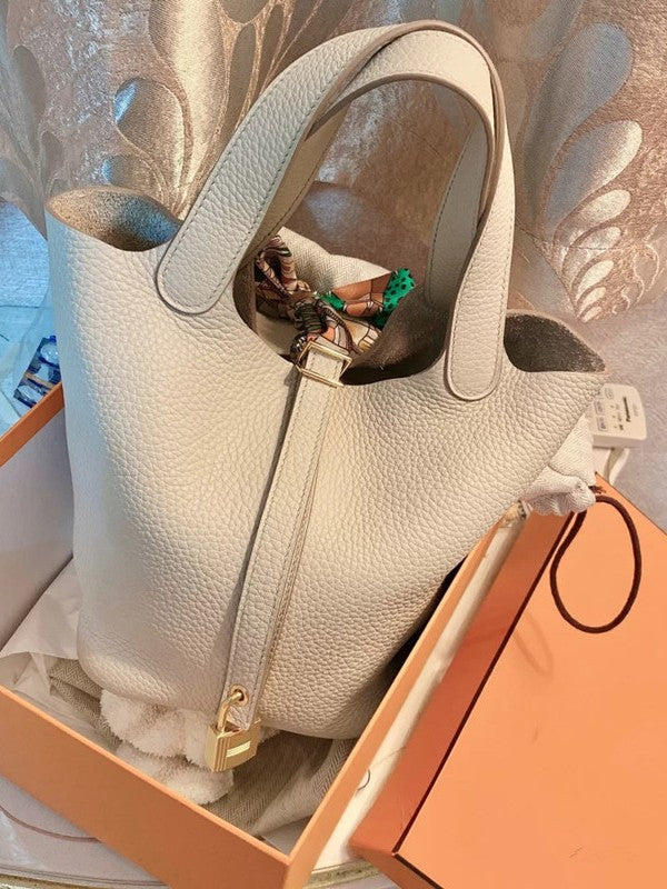 Women's Pattern Cowhide Vegetable Basket Portable High-grade Genuine Bucket Bag