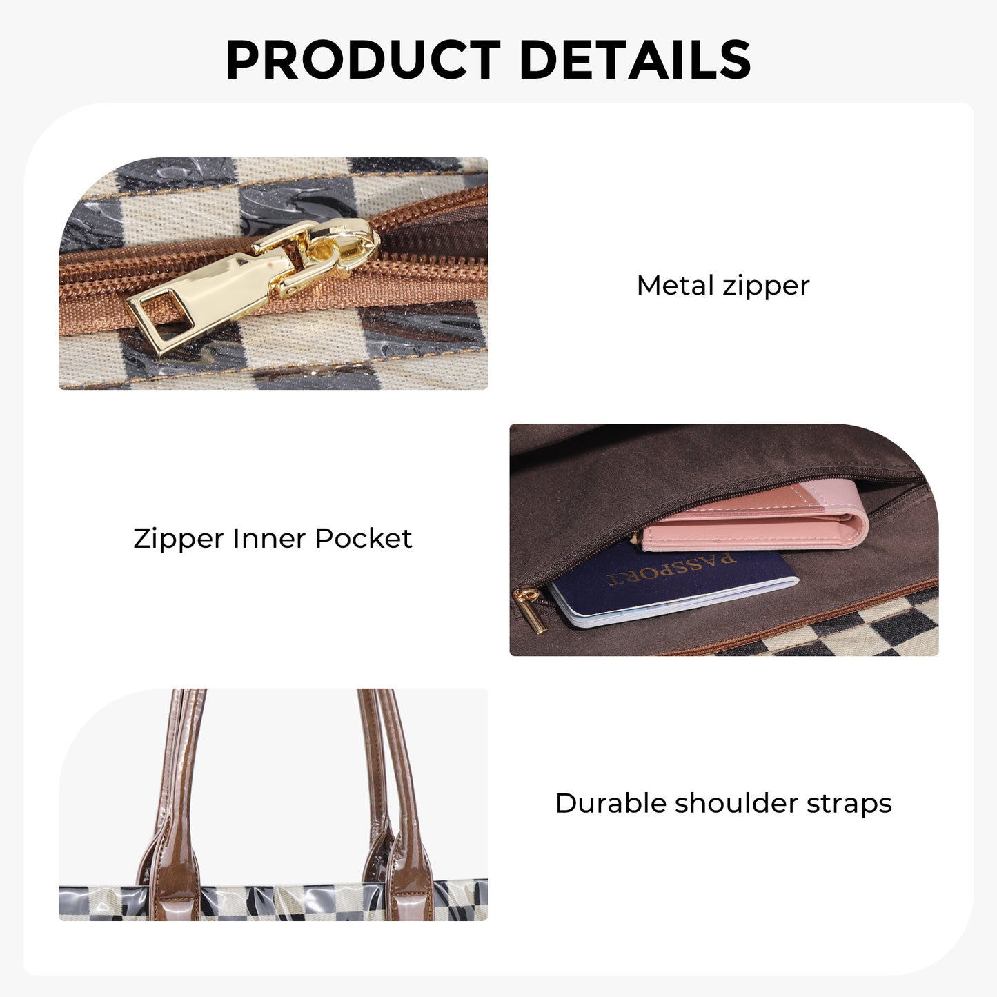 Women's Retro Chessboard Plaid Commuter Large Capacity Transparent Bags