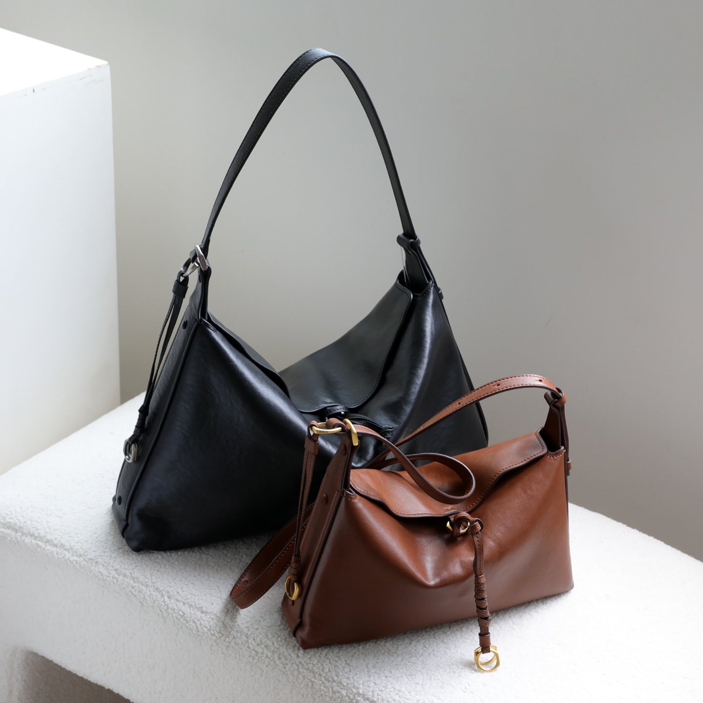 Retro Vegetable Tanned Leather Cowhide Lazy Bags