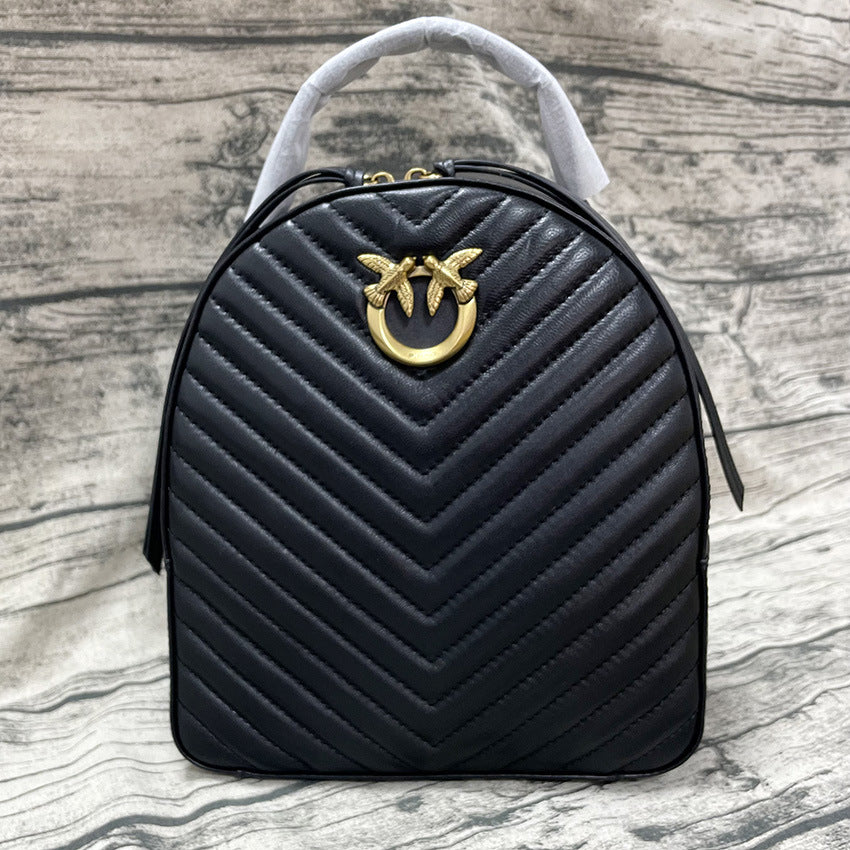 Women's Light Luxury Sheepskin Quilted Herringbone Pattern Women's Backpack