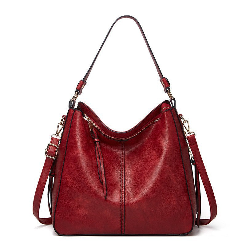 Women's Summer Vintage Oil Leather Large Capacity Portable Shoulder Bags