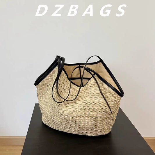 Color High Sense Vacation Style Commuter Large Capacity Totes Raffia Shoulder Bags