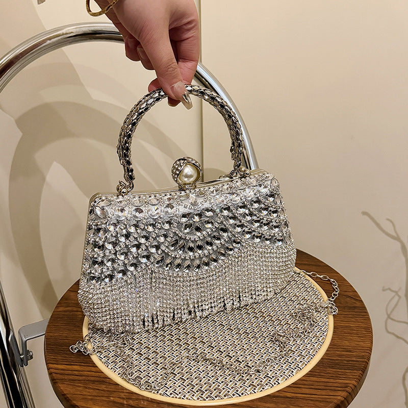 Fashion Rhinestone Western Style Chain Tassel Women's Shoulder Bag