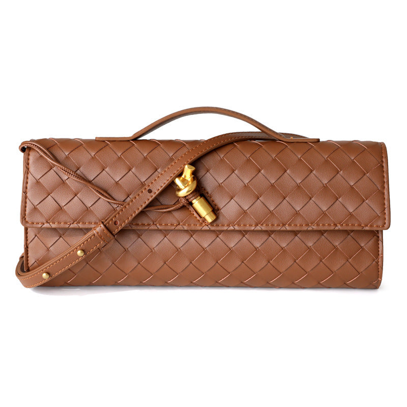Spring Woven Dinner Cowhide Baguette Horizontal Women's Messenger Bag