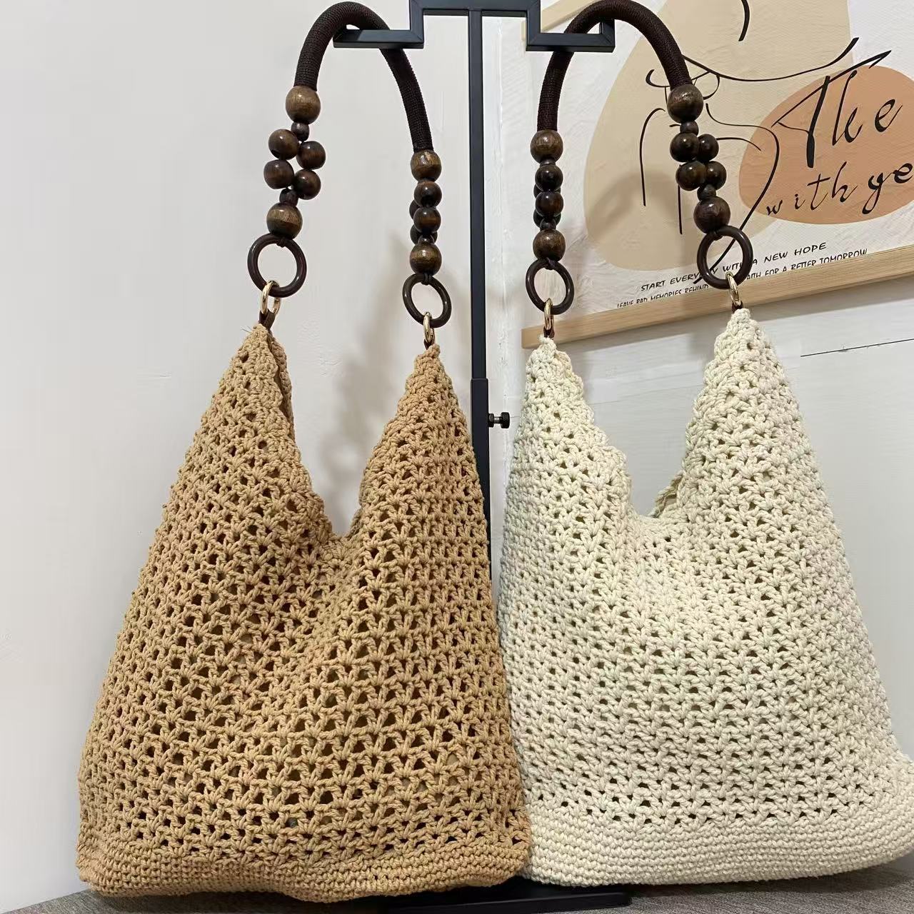 High-grade Lace Hand-woven Beads Niche Cotton String Vacation Seaside Bags