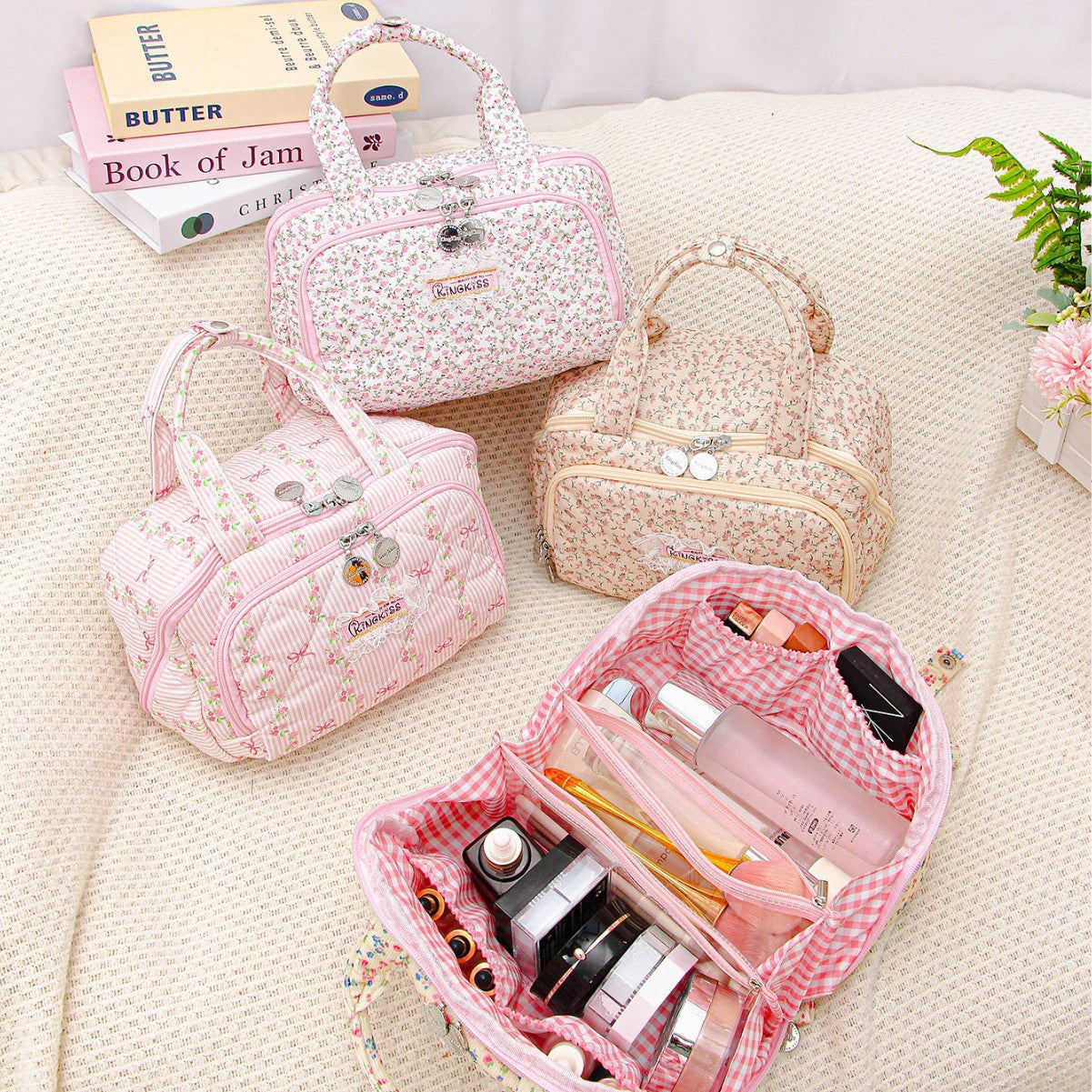 Women's Daily Floral Wash Portable Cosmetics Storage Large Makeup Bag