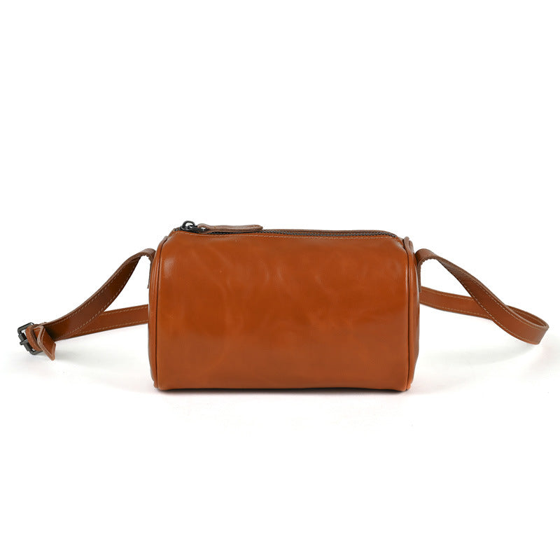 Women's & Men's First Layer Vegetable Tanning Leather Cylinder Bags