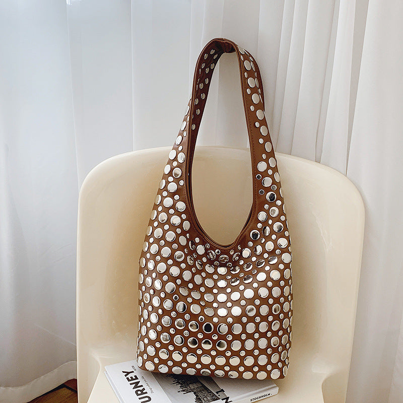 Beautiful Women's Underarm Punk Rivet Inlaid Tote Bag
