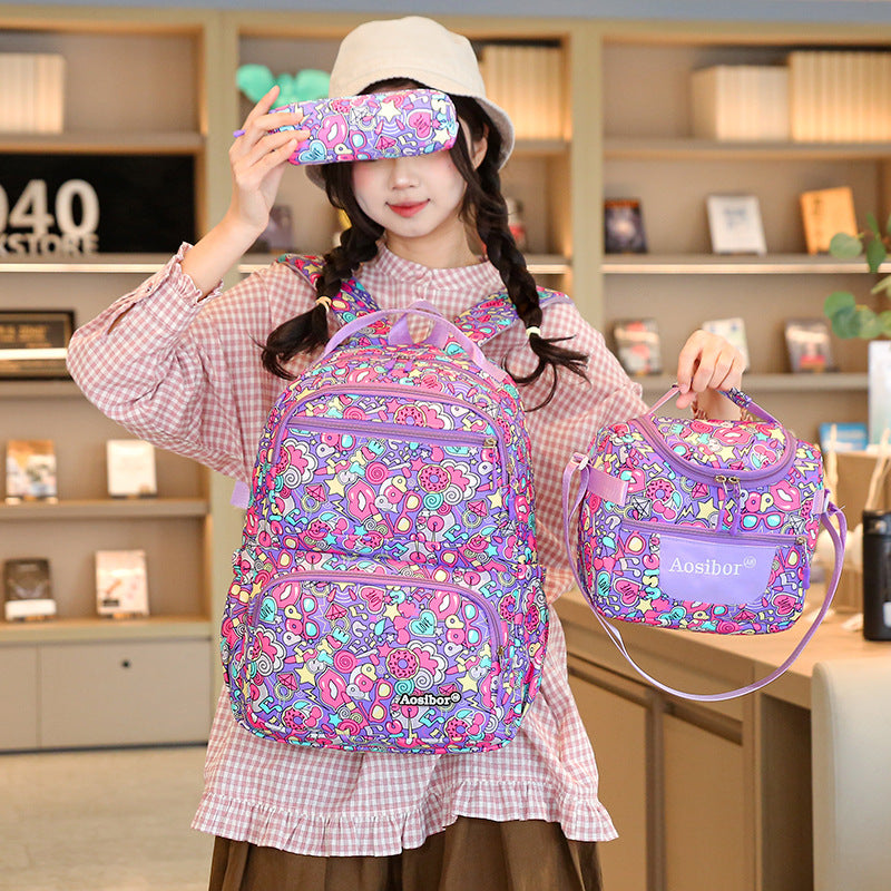 Three-piece Set Lunch Pencil Korean Cartoon Large Capacity Boys Leisure Backpack
