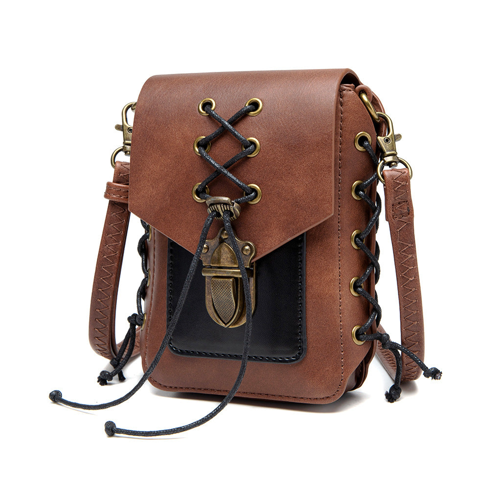 Women's Medieval Contrast Color Leather Industrial Retro Small Square Bags