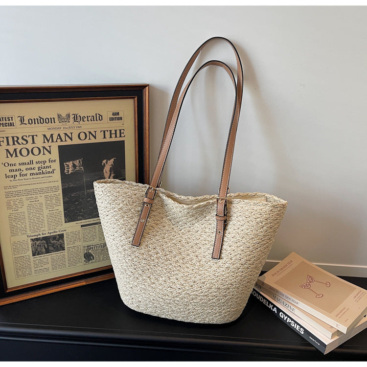 Women's Large Capacity Straw Underarm Shopping Basket Bags