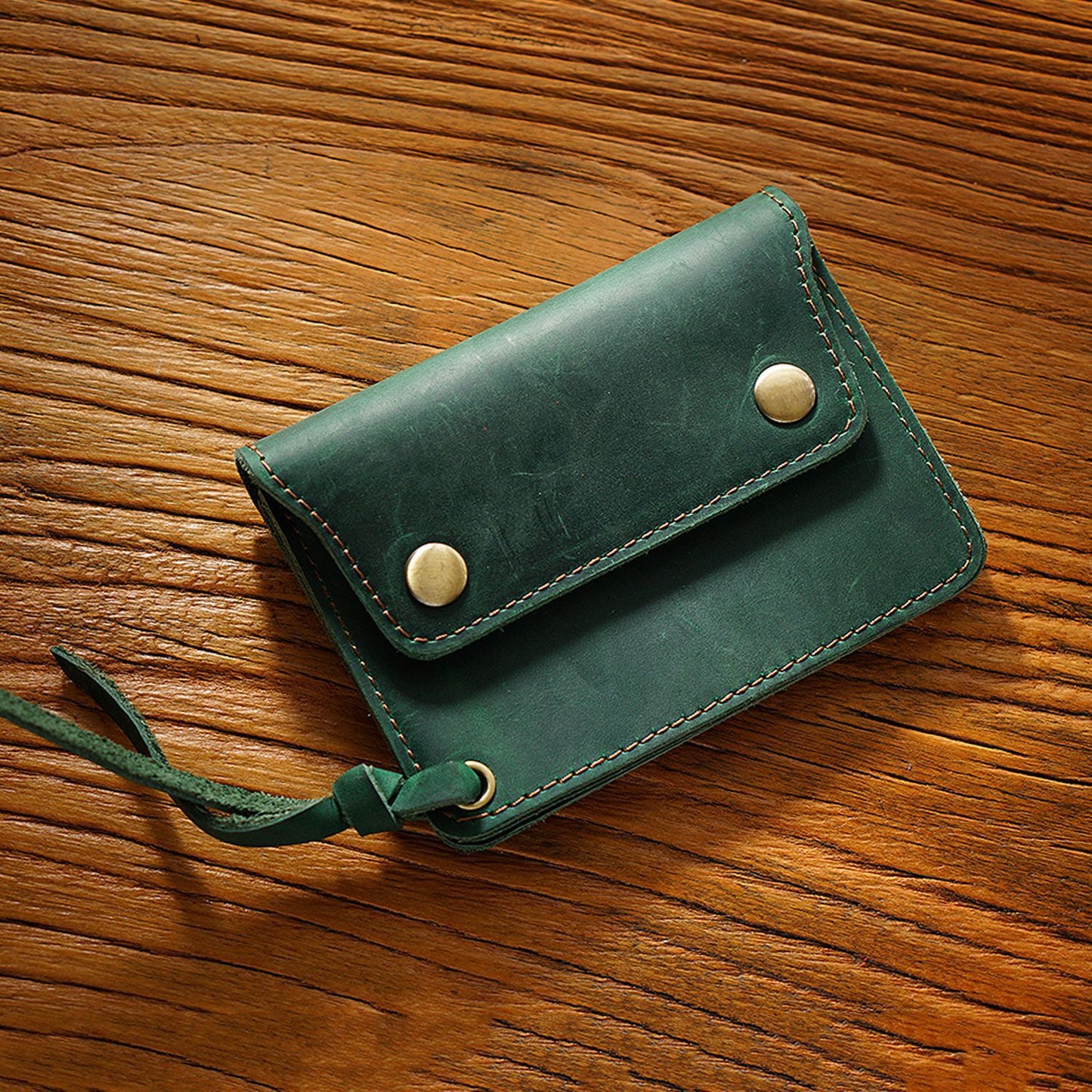 Simple Handmade Genuine Leather Short Vintage Crazy Horse Zipper Card Pack Card Sleeve