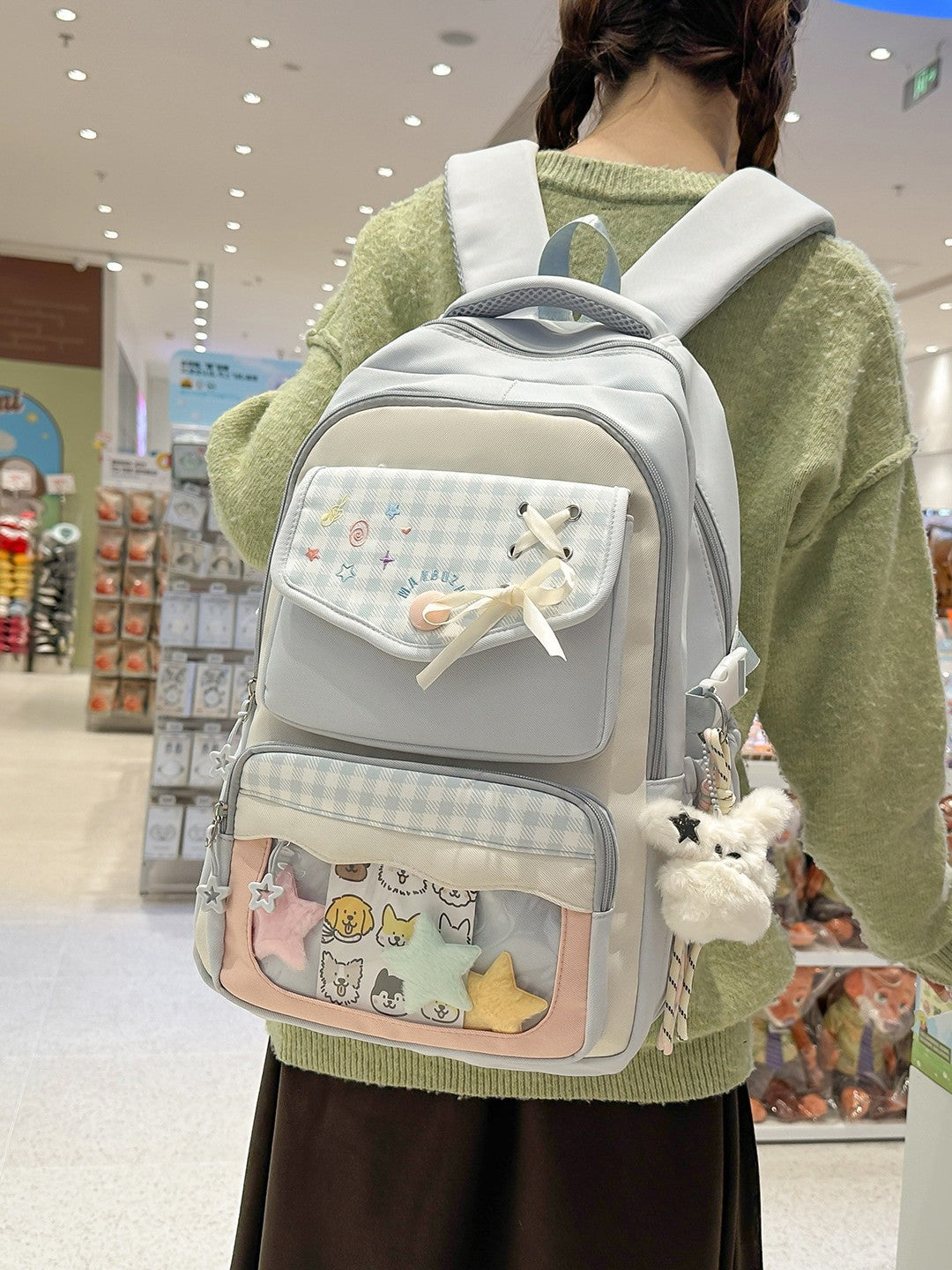 Style Two-dimensional Transparent Cartoon Good-looking Bar Plaid Backpacks