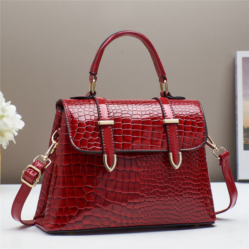 Popular Women's Crocodile Pattern Bright Leather Women's Handbag