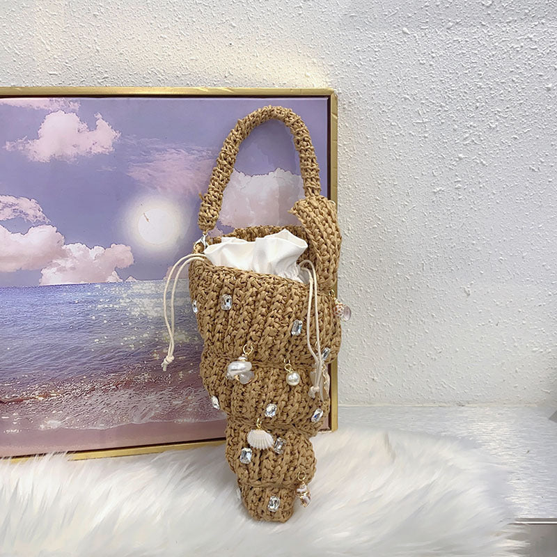 Women's Retro Gentle Cute Handmade Woven Pearl Shell Beach Style Women's Handbag