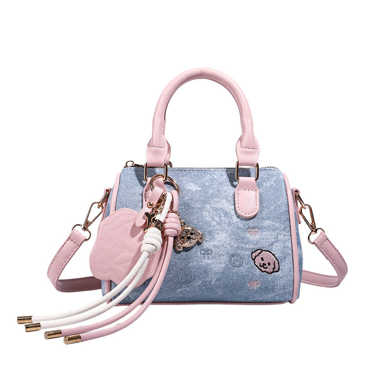 Women's Soft Pink Pillow Denim Fashion Portable Women's Messenger Bag