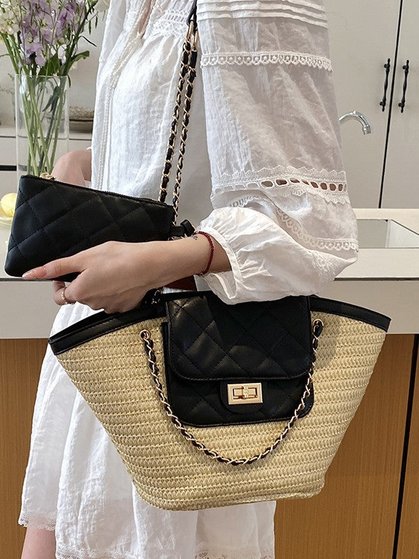Women's Diamond Chain High-grade Beach Large Capacity Classic Tote Bags